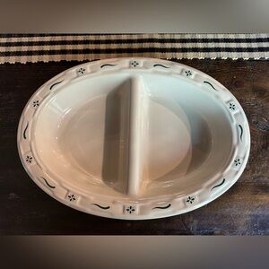 GUC Longaberger Woven Traditions Heritage Green Divided Serving Dish